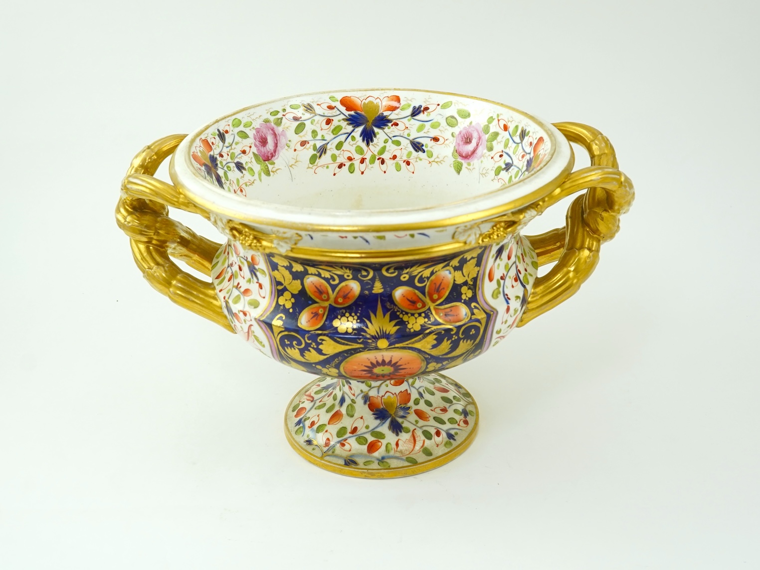 A large Bloor Derby Imari twin handled campana shaped urn, early 19th century